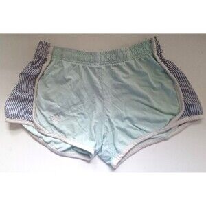 Lily Grace Women’s Small Athletic Shorts Light Aqua Blue Striped Sides‎ Bee Logo